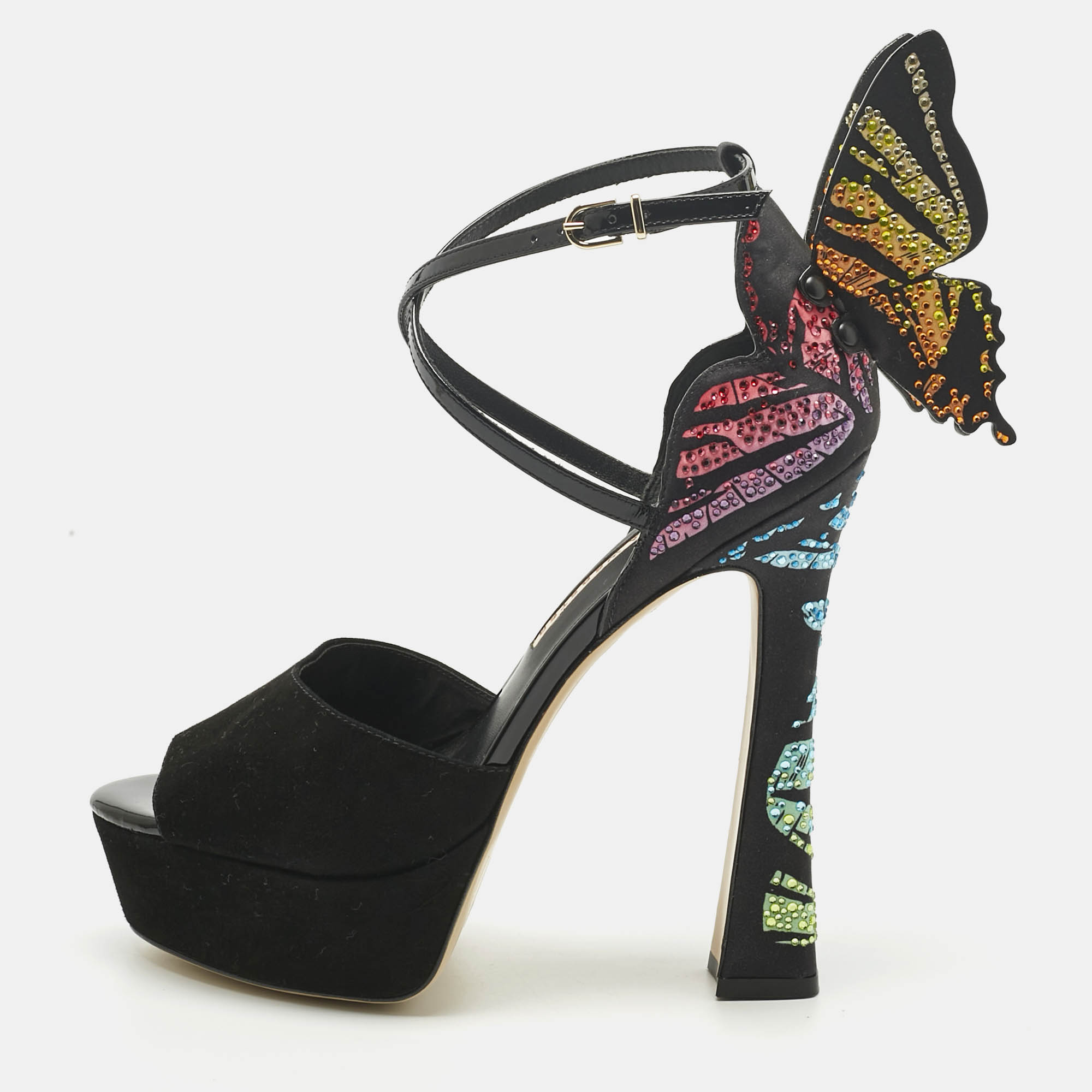 Sophia Webster Multicolor Suede and Satin Crystal Embellish Chiara Platform Pumps Size 39, Pumps - Luxury Closet