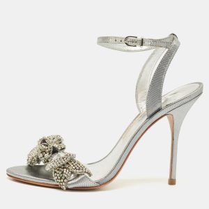 Sophia Webster Silver Leather Lilico Crystal Ankle Strap Sandals Size 40, Sandals - Luxury Closet
