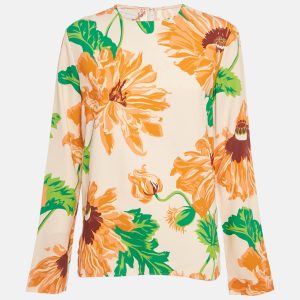 Stella McCartney Orange Floral Print Crepe Blouse S, Shirts & Tops - Luxury Closet