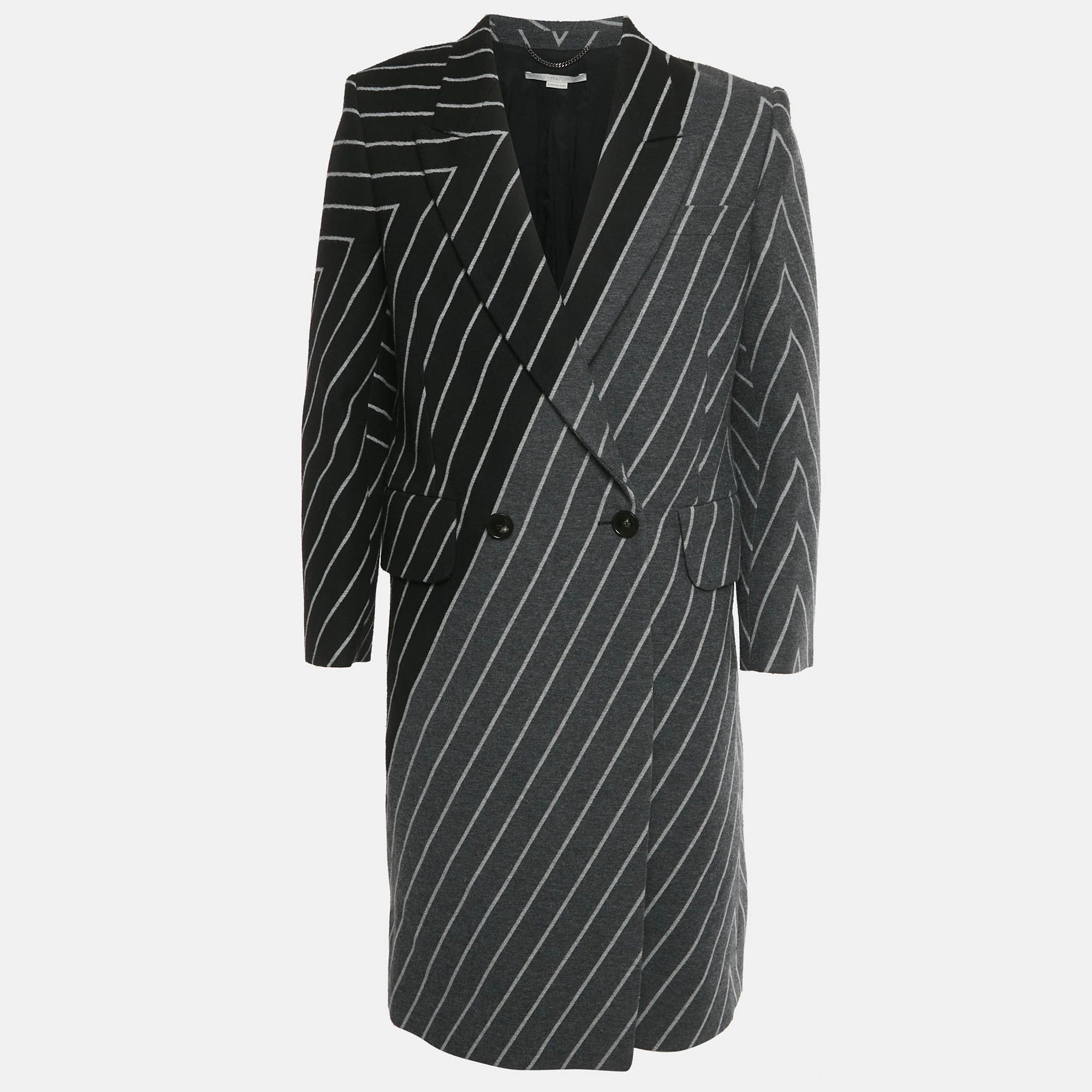 Stella McCartney Monochrome Striped Wool Mid-Length Coat S, Coats & Jackets - Luxury Closet