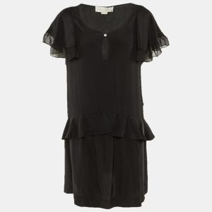 Stella McCartney Black Silk Frill Detail Mini Dress L, Dresses - Luxury Closet