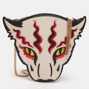 Stella McCartney White/Black Leather Wild Cats Chain Crossbody Bag, Handbags - Luxury Closet