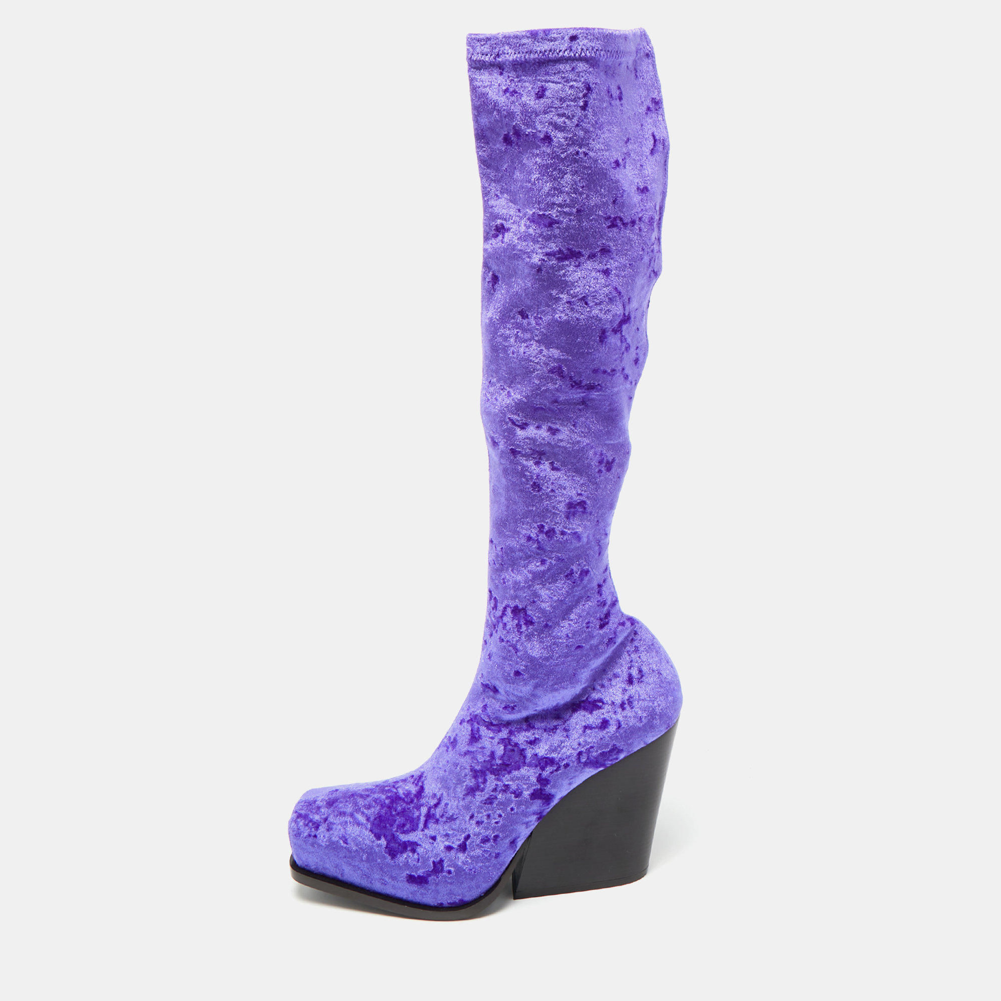 Stella McCartney Purple Velvet Velour Knee Length Boots Size 39, Boots - Luxury Closet