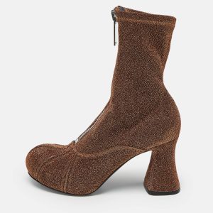 Stella McCartney Groove Size 37.5 Brown Lurex Fabric Ankle Length Boots, Boots - Luxury Closet