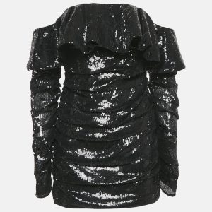 The Attico Black Sequin Ruffled Mini Dress S, Dresses - Luxury Closet