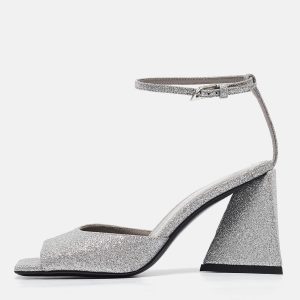 The Attico Silver Glitter Piper Ankle Strap Sandals Size 36, Sandals - Luxury Closet