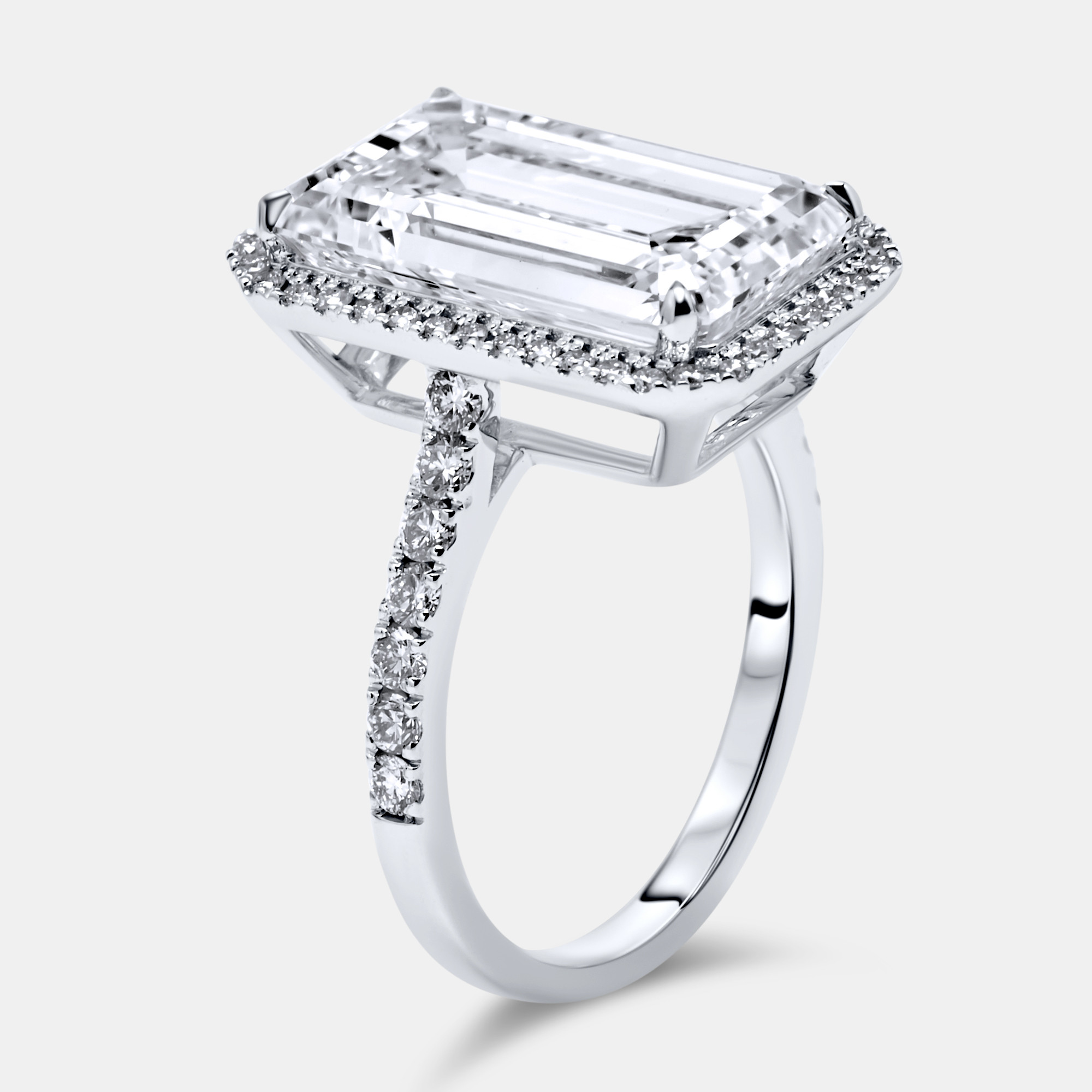 7.59 cts Emerald Cut and Round Lab Grown Diamond 18k White Gold Ring Size 51, Rings - Luxury Closet