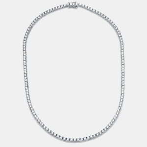 13.00 cts Round Lab Grown Diamonds 18k White Gold Tennis Necklace, Necklaces - Luxury Closet