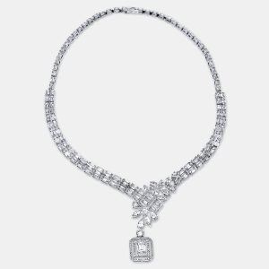 41.9 Cts Pear Emerald Marquise Round 18K White Gold Lab Grown Diamonds Necklace, Necklaces - Luxury Closet