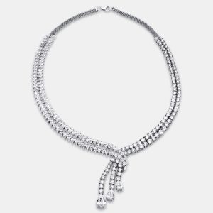 42.8 Cts Pear Marquise Round 18K White Gold Lab Grown Diamonds Necklace, Necklaces - Luxury Closet