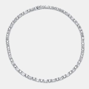 54 Cts Round Emerald 18K White Gold Lab Grown Diamonds Necklace, Necklaces - Luxury Closet