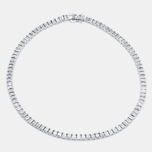 40.93 Cts Emerald 18K White Gold Lab Grown Diamonds Necklace, Necklaces - Luxury Closet