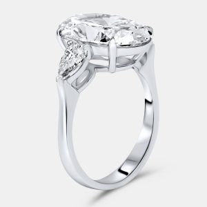 4.40 cts Oval Brilliant and Pear Lab Grown Diamonds 18k White Gold Ring Size 52, Rings - Luxury Closet