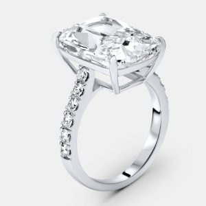 10.50 cts Radiant and Round Lab Grown Diamonds 18k White Gold Ring Size 52, Rings - Luxury Closet