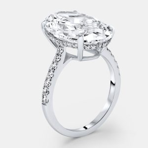 8.40 cts Oval Brilliant and Round Lab Grown Diamonds 18k White Gold Ring Size 52, Rings - Luxury Closet