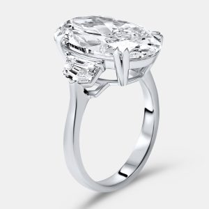 8.99 cts Oval Brilliant Trapezoid Lab Grown Diamonds 18k White Gold Ring Size 53, Rings - Luxury Closet
