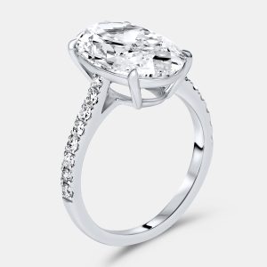 5.30 cts Oval Brilliant and Round Lab Grown Diamonds 18k White Gold Ring Size 53, Rings - Luxury Closet