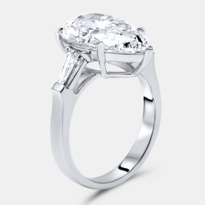 5.50 cts Pear Brilliant and Trapezoid Lab Grown Diamonds 18k White Gold Ring Size 54, Rings - Luxury Closet