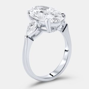 5.20 cts Oval Brilliant and Pear Lab Grown Diamonds 18k White Gold Ring Size 54, Rings - Luxury Closet