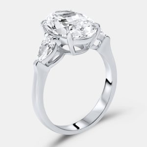 4.00 cts Oval Brilliant and Pear Lab Grown Diamonds 18k White Gold Ring Size 54, Rings - Luxury Closet