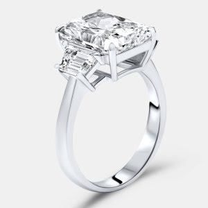 6.00 cts Radiant and Trapezoid Lab Grown Diamonds 18k White Gold Ring Size 54, Rings - Luxury Closet