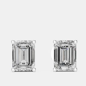 2.00 cts Emerald Cut 18k White Gold Lab Grown Diamond Stud Earrings, Earrings - Luxury Closet