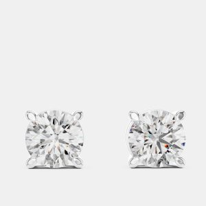 1.00 ct Round 18k White Gold Solitaire Lab Grown Diamond Single Stud Earrings, Earrings - Luxury Closet