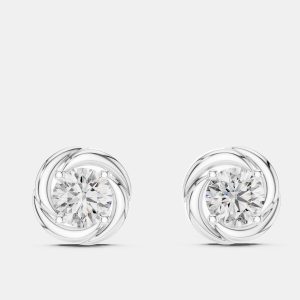 1.00 ct Round 18k White Gold Fancy Lab Grown Diamond Solitaire Single Stud Earrings, Earrings - Luxury Closet