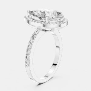 4.5 cts Round & Pear Cut 18k White Gold Solitaire Lab Grown Diamond Halo Ring Size 53, Rings - Luxury Closet