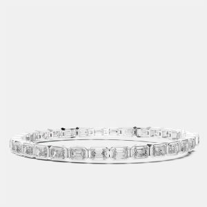 9.00 ct Emerald Cut 18k White Gold Lab Grown Diamond Tennis Bracelet 16 cm, Bracelets - Luxury Closet