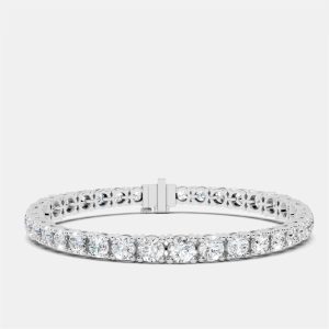 13.00 ct Graduating Round Cut 18k White Gold Lab Grown Diamond Tennis Bracelet 16 cm, Bracelets - Luxury Closet
