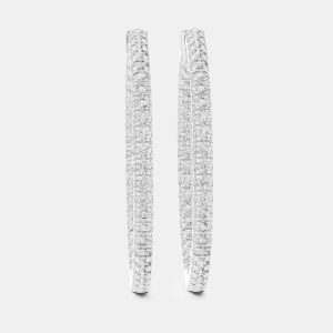 1.00 ct Round Cut 18k White Gold Lab Grown Diamond Hoop Earrings, Earrings - Luxury Closet