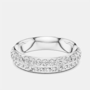 0.5 ct Double Line Round Cut 18k White Gold Lab Grown Diamond Ring Size 53, Rings - Luxury Closet