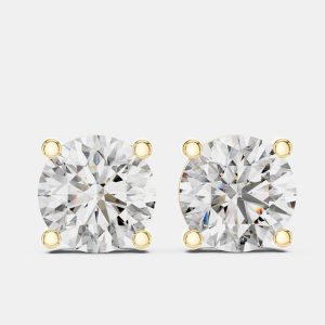 4.00 cts Round Cut 18k Yellow Gold Lab Grown Diamond Stud Earrings, Earrings - Luxury Closet