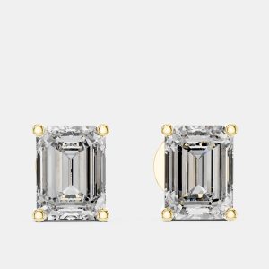 2.00 cts Emerald Cut 18k Yellow Gold Lab Grown Diamond Stud Earrings, Earrings - Luxury Closet