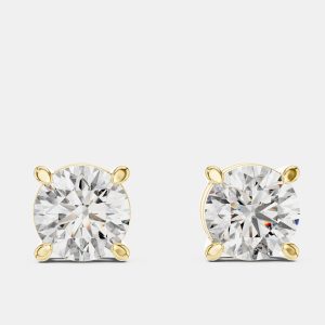 1.00 cts Round 18k Yellow Gold Solitaire Lab Grown Diamond Single Stud Earrings, Earrings - Luxury Closet
