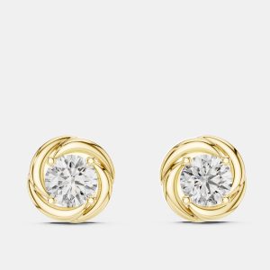 1.00 cts Round 18k Yellow Gold Fancy Lab Grown Diamond Solitaire Single Stud Earrings, Earrings - Luxury Closet