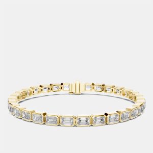 9.00 cts Emerald Cut 18k Yellow Gold Lab Grown Diamond Tennis Bracelet 16 cm, Bracelets - Luxury Closet
