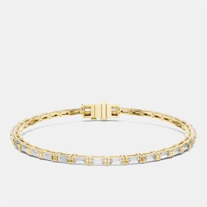 3.00 cts Emerald Cut 18k Yellow Gold Lab Grown Diamond Tennis Bracelet 16 cm, Bracelets - Luxury Closet
