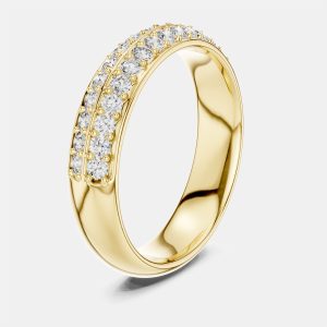 0.5 cts Double Line Round Cut 18k Yellow Gold Lab Grown Diamond Ring Size 53, Rings - Luxury Closet