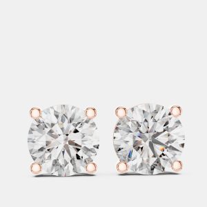 4.00 cts Round Cut 18k Rose Gold Lab Grown Diamond Stud Earrings, Earrings - Luxury Closet