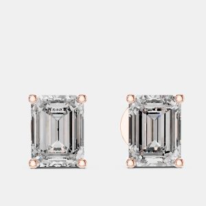 2.00 cts Emerald Cut 18k Rose Gold Lab Grown Diamond Stud Earrings, Earrings - Luxury Closet