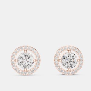2.60 cts Round 18k Rose Gold Solitaire Lab Grown Diamond Single Halo Earrings, Earrings - Luxury Closet