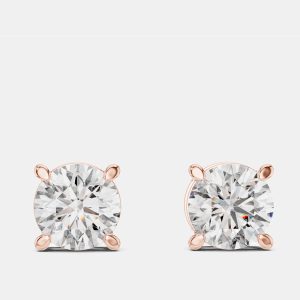 1.00 cts Round 18k Rose Gold Solitaire Lab Grown Diamond Single Stud Earrings, Earrings - Luxury Closet