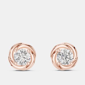 1.00 cts Round 18k Rose Gold Fancy Lab Grown Diamond Solitaire Single Stud Earrings, Earrings - Luxury Closet