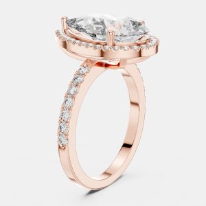 4.5 cts Round & Pear Cut 18k Rose Gold Solitaire Lab Grown Diamond Halo Ring Size 53, Rings - Luxury Closet