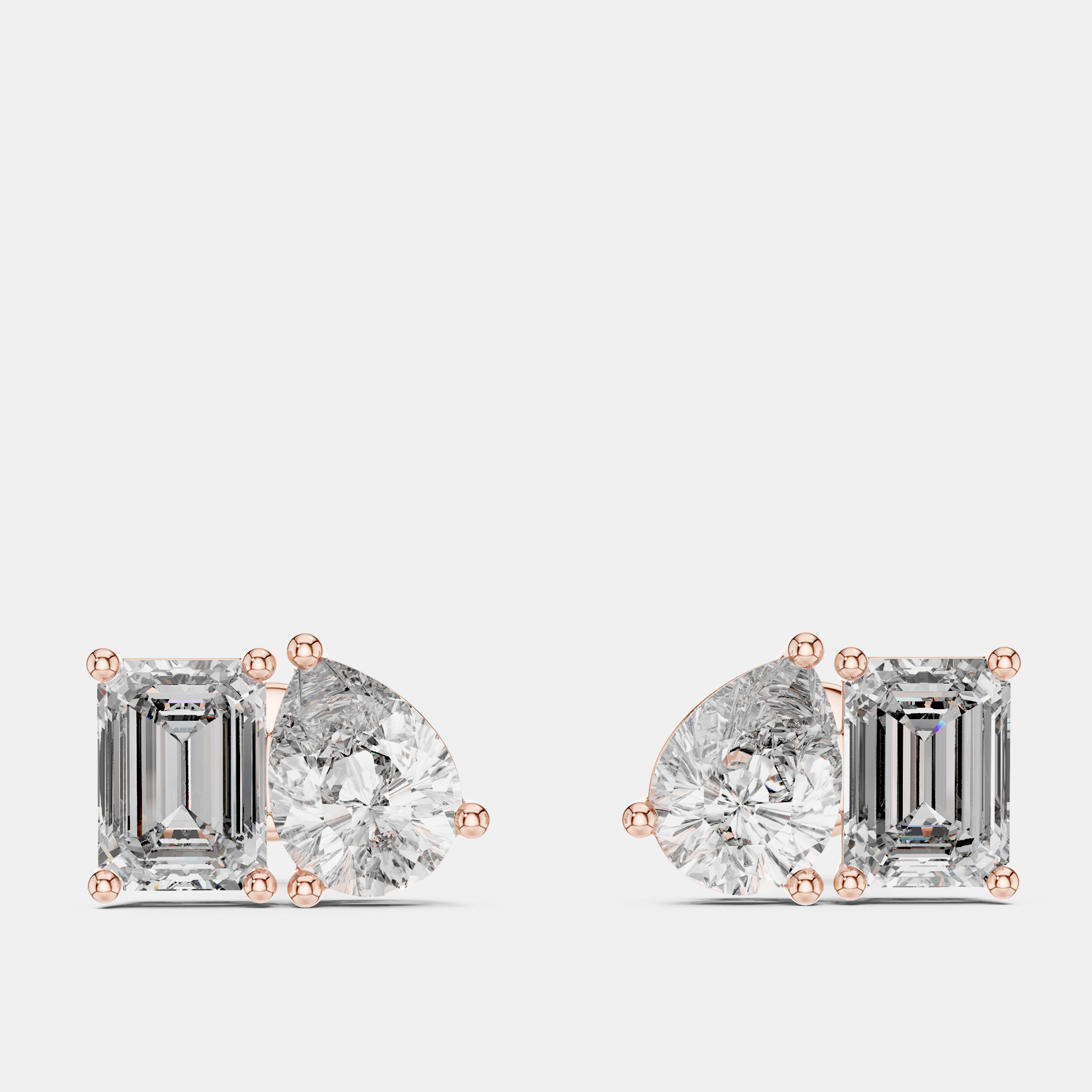 2.00 cts Pear Cut and Emerald Cut 18k Rose Gold Lab Grown Diamond Stud Earrings, Earrings - Luxury Closet