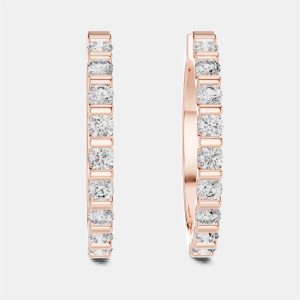 0.60 cts Round Cut 18k Rose Gold Lab Grown Diamond Hoop Earrings, Earrings - Luxury Closet