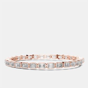 9.00 cts Emerald Cut 18k Rose Gold Lab Grown Diamond Tennis Bracelet 16 cm, Bracelets - Luxury Closet