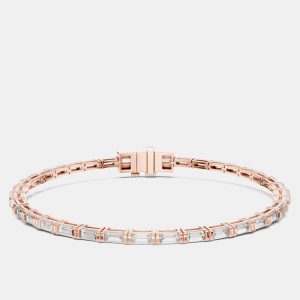 3.00 cts Emerald Cut 18k Rose Gold Lab Grown Diamond Tennis Bracelet 16 cm, Bracelets - Luxury Closet
